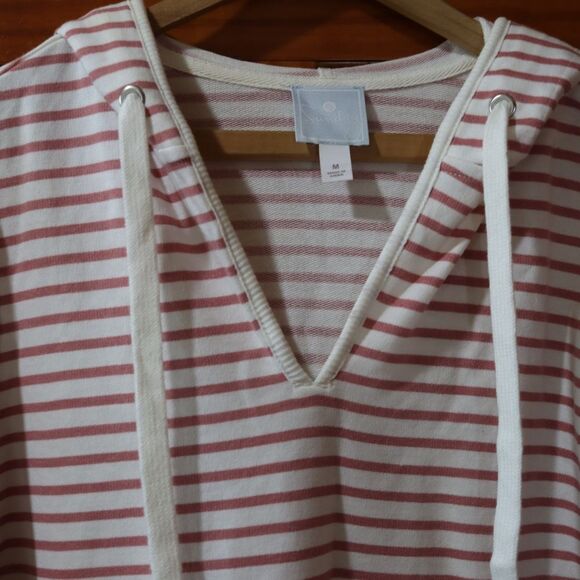 Sunday Striped Preppy Hooded Pullover Top Medium - Picture 3 of 10
